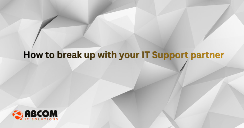 "What Good IT Support Should Actually Feel Like," plus the ABCOM IT Solutions logo in the bottom left corner.