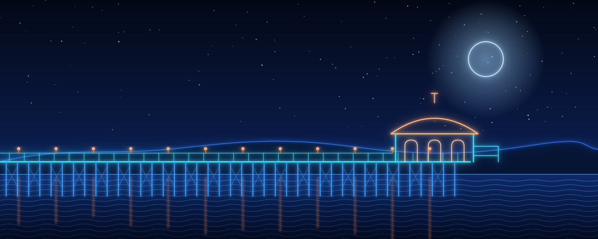 Neon-style illustration of Worthing Pier at night